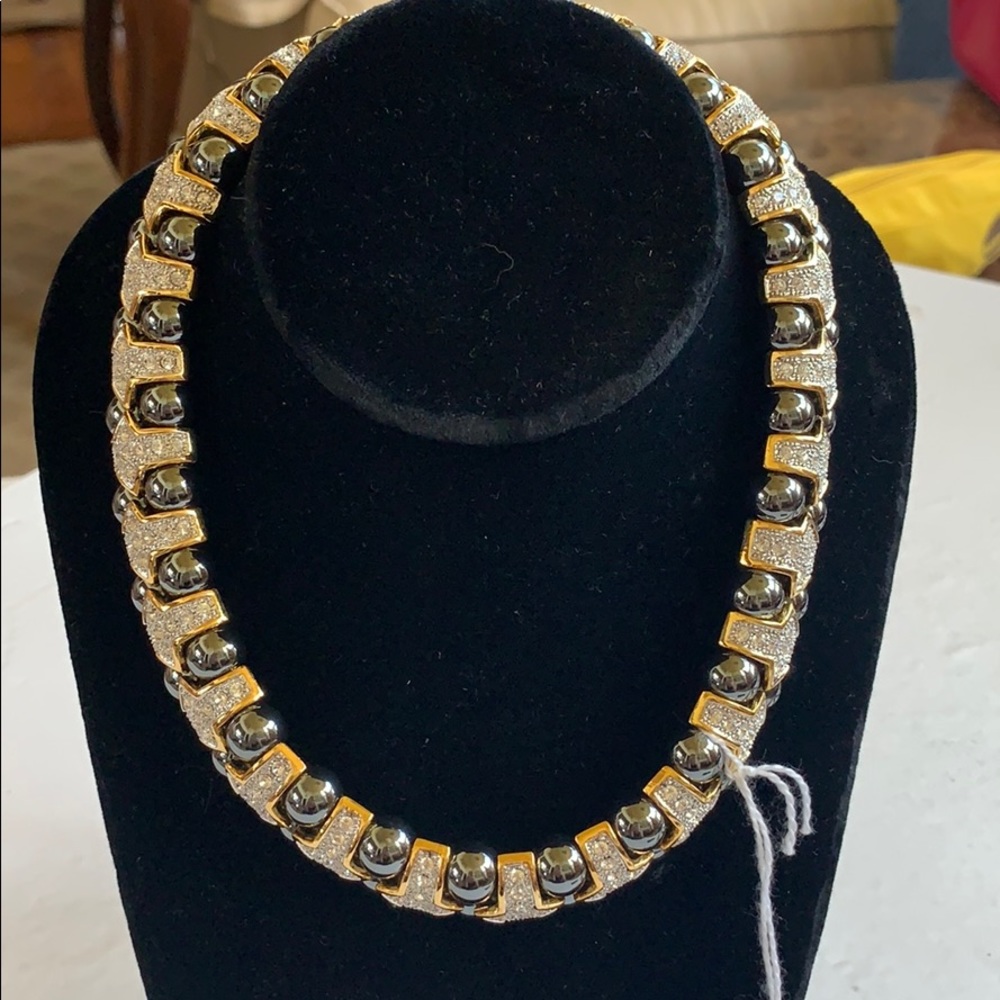 Gray Pearls and Jeweled Necklace